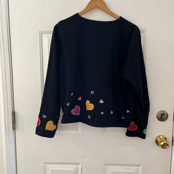 Michael Simon Lite Woman's Black Heart Love Me Cardigan Sz XL - Picture 6 of 8